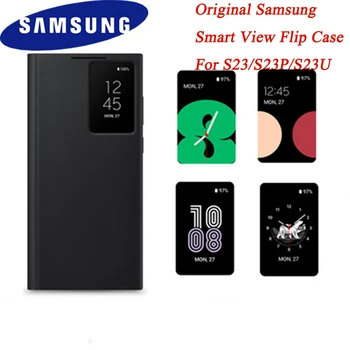 100% מקורי Samsung Smart ברור View Flip Case For Galaxy S23Plus S23+/S23 אולטרה טלפון LED כיסוי עור S-תצוגה ארנק מעטפת
