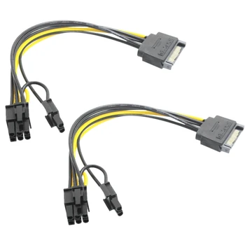 15Pin SATA זכר ל-8Pin(6+2) PCI-E אספקת חשמל כבל SATA כבל 15 פינים ל-8 פינים כבל 18AWG חוט, כרטיס גרפי(2Pcs)