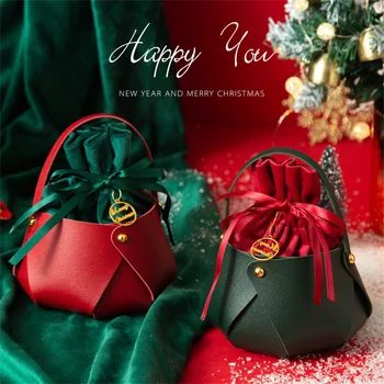 1Pieces חג המולד AppleTote דלי עור מתנה תיק ערב חג המולד חג המולד פירות אריזה שקית ממתקים מתנה תיק נשיאה קופסת מתנה