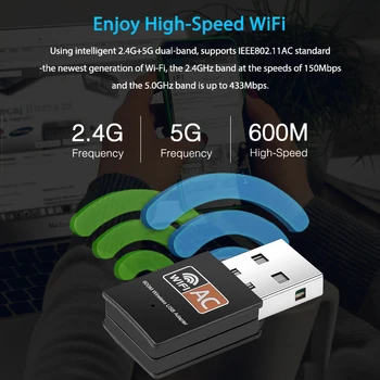 2021-האלחוטי החדש USB WiFi מתאם 600Mbps wi-fi דונגל במחשב כרטיס רשת Dual Band wifi 5 ג ' יגה הרץ מתאם Lan USB Ethernet מקלט