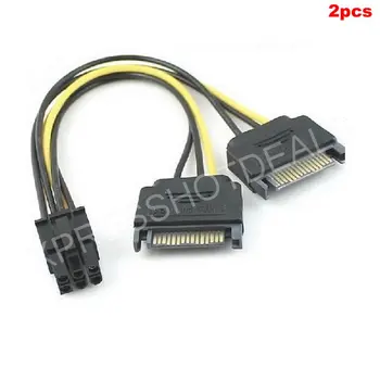 2pcs כפול 2 SATA 15 פינים זכר ל-PCI-e 6 פינים נקבה כרטיס וידאו כבל חשמל