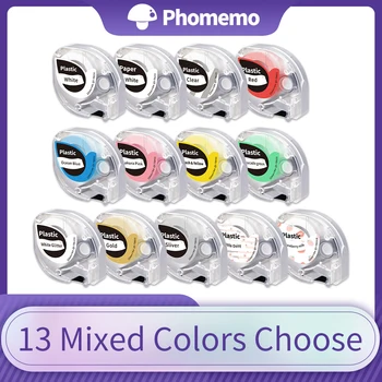 5PK Phomemo תווית הקלטת Phomemo P12 ומתאים DYMO Letratag תוויות מילוי פלסטיק 12mm תווית הקלטת 91201 91331