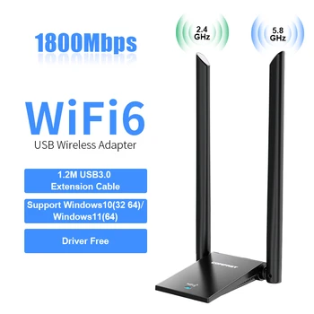 AX1800 חינם נהג Wifi6 מתאם אלחוטי 5.8 Ghz 1800Mbps USB 3.0 Dual Band dual אנטנות 802.11 ax מתאם WI-FI כרטיס רשת