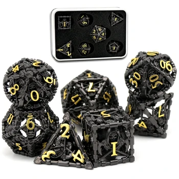 DND קוביות להגדיר תפקידים משחק, קוביות Polyhedral להגדיר D&D קוביות להגדיר מתכת המשמש עבור משחק לוח(שחור זהב)