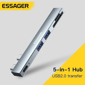 Essager תחנת עגינה ל-5-in-1 רב תכליתי שושנה האב במהירות גבוהה עם SD TF קורא חריץ עבור ה-MacBook Pro/Air 2018 - 2022