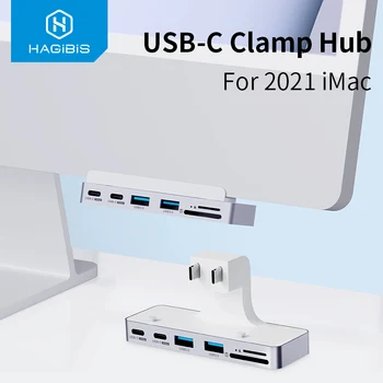 Hagibis USB C-קלאמפ רכזת מסוג-c 2021 iMac עם USB C-USB 3.0/קורא כרטיסי SD 4K HD תחנת עגינה ל-iMac אביזרים