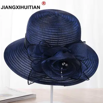 jiangxihuitian 2018 חדש פנינים שמש הצללה כובע נשי קיץ תחרה פרחים שמש כובע אנטי uv חוף כובע מתקפל רחב כובע הכנסייה