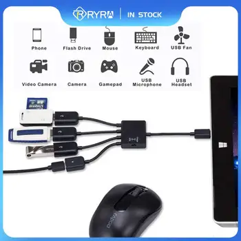 RYRA 4 ב 1 מיקרו USB HUB מתאם 4 יציאות עם כוח טעינה OTG רכזת מארח כבל כבל מתאם עבור אנדרואיד טלפון חכם, Tablet PC