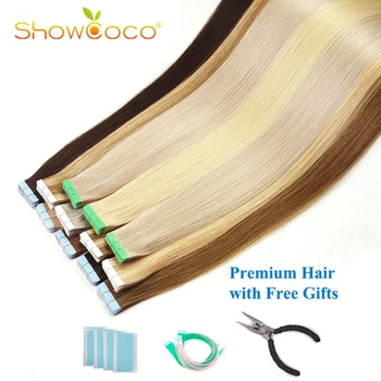 ShowCoco ווקר כחול הקלטת תוספות שיער אדם בתולה רמי שיער 10A סלון איכות הקלטת תוספות שיער 20pcs-80pcs