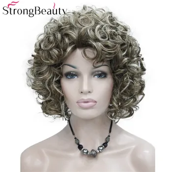 StrongBeauty קצר מתולתל פאה שיער באורך בינוני חום גבוה פאה סינתטית עבור נשים