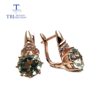 TBJ,טבעי טוב הברק צבע ירוק אמטיסט חן אבזם עגיל כסף סטרלינג 925 רוז זהב תכשיטים יפים עבור בנות מתנות