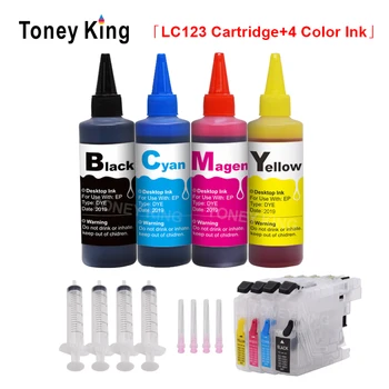 Toney המלך LC 123 XL דיו למדפסת עבור האח LC121 LC125 LC127 LC129 DCP-J4110DW J132W J152W + 400ml בקבוק מילוי דיו