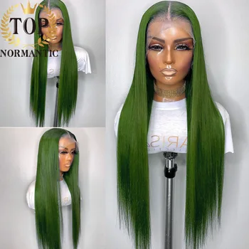 Topnormantic משי מרקם ירוק מנטה צבע 13x6 פאה הקדמי של תחרה עם קו השיער הטבעי אדם שיער פאה תחרה שקוף