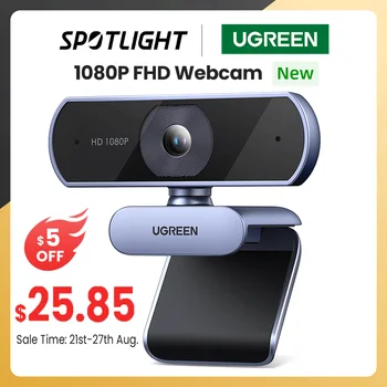 UGREEN 1080P מצלמת אינטרנט באיכות Full HD, מצלמה עבור מחשב נייד USB מצלמת אינטרנט עם מיקרופונים כפול עבור Youtube זום שיחות וידאו 2K מצלמת אינטרנט