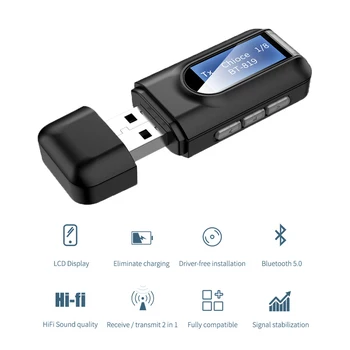 Usb Bluetooth 5.0 משדר מקלט אודיו עם מסך LCD 3.5 מ 