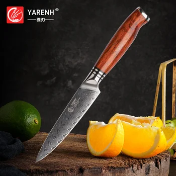 Yarenh 5 אינץ מטבח כלי השירות סכין יפני - 73 שכבות פלדת דמשק - רב תכליתי כלי בישול - Dalbergia ידית עץ