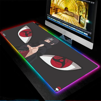 אנימה משטח עכבר RGB נאה עיניים גדולות Mousepad XXL 7 צבע זוהר LED גיימר נייד המשרד מקלדת שטיח מחצלת שולחן
