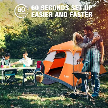 באיכות גבוהה 6-אדם קמפינג אוהל משודרג אוורור עבור קמפינג משפחתי & טיולים הרפתקאות עם שפע של מקום ונוחות.