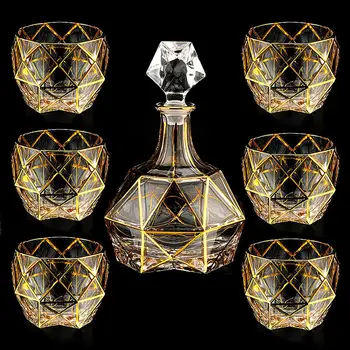 בוהמי זהב מצופה קריסטל זכוכית וויסקי זכוכית בבית האירופי-סגנון נטול עופרת החוץ כוס יין שבע-piece סט יין להגדיר