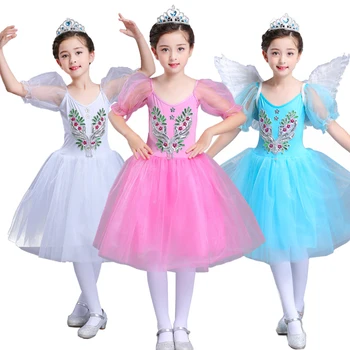 בנות הברבור הקטן הופעת ריקוד תלבושות ילדים בלט פאף שרוול נצנצים הרעלה הנסיכה טוטו ביצועים תחפושת