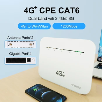 בנטון לפתוח CPE Cat 6 אלחוטית Wifi מהדר נתב AC1200 5G מודם 4G+ 1200Mmbps Gigabit Lan רווח אנטנות יציאת כרטיס ה-SIM