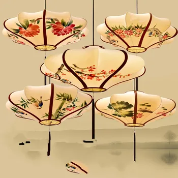 בסגנון סיני פנס תליית מנורה בד צבוע ביד מעופפת הסלון תלוי קישוט פנס החתונה פנסים