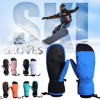 גברים, נשים, חורף סקי סנובורד יכול מסך מגע עמיד למים תרמי עבה כפפות שלג אופנועי שלג, כפפות לבן אפור שחור