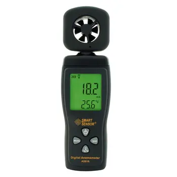 דיגיטלי LCD Anemometer AS816 מהירות האוויר Anemometer עם תאורה אחורית מדידת טמפרטורה מדידת מהירות