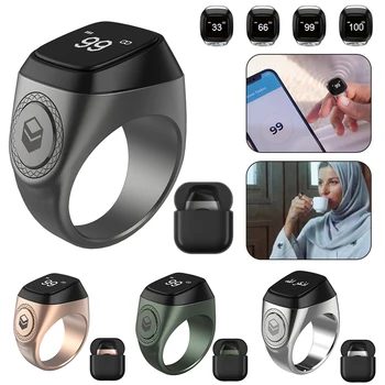 טבעת Tasbih דלפק עם טעינה תיבת דלפק זמן תפילה טלי מונה חכם טבעת Bluetooth תואם-5.1 רטט תזכורת