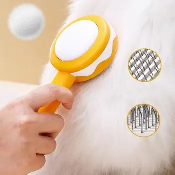לחיצה אחת מחמד הסרת שיער מסרק עור חדש ידידותי עם עיסוי שיניים עיסוי מסרק מפלדת אל חלד ABS מחמד מברשת ניקוי חתול