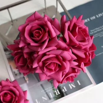מגע אמיתי לחות לחות מלאכותית לטקס ורדים חתונה זרי פרחים הביתה גינה מרפסת שולחן העבודה קישוט פרחים מזויפים