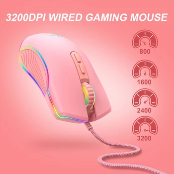 עיצוב ארגונומי 7-לחצני USB Wired עכבר אופטי עכבר המחשב עם הצד כפתורים 3200DPI צבעוני עם תאורה אחורית