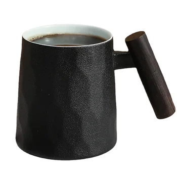 עץ מלא להתמודד עם פורצלן ספלי קפה יצירתי כוס תה משובח קפה כוס עם מכסה Kongfu כוס תה סט מתנות ליום האב 450ML
