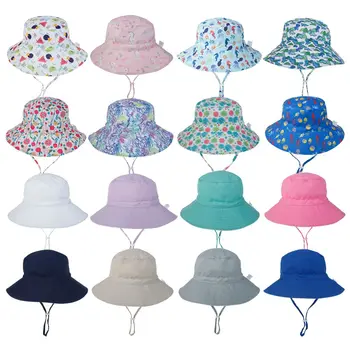 קיץ לתינוק כובע השמש עבור בנות בנים שוליים רחבים, דלי עם כובע מתכוונן רצועות הגנת UV חיצונית חוף כובע שחייה כובעים