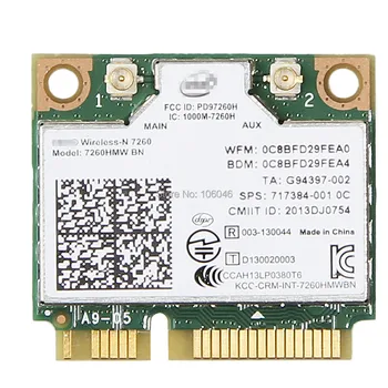 רשת אלחוטית PCI-E כרטיס מידע 7260 7260HMW BN 802.11 bgn 300Mbps Wifi+Bluetooth 4.0 חצי מיני Wlan מתאם של Dell, Asus